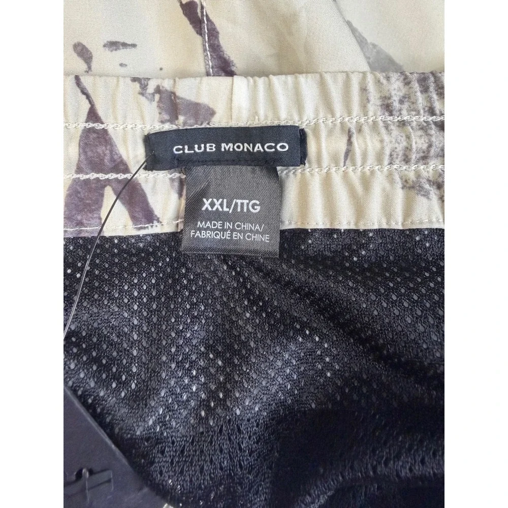 Club Monaco Mens XXL Abstract Print Swim Trunks Cream Grey Drawstring Mesh Liner